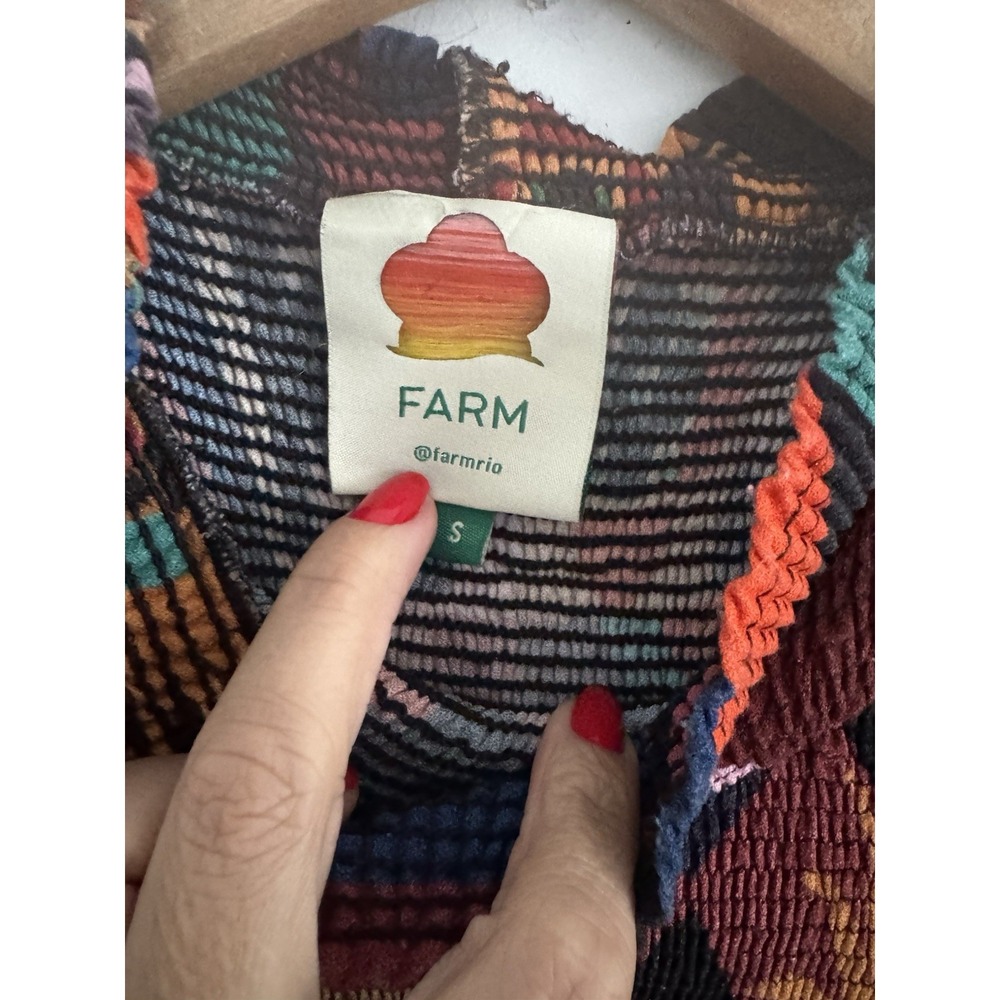 Farm Rio Dress Womens Small Tropical Geo‎ Smocked Midi High Neck Puff Sleeve - Picture 8 of 10